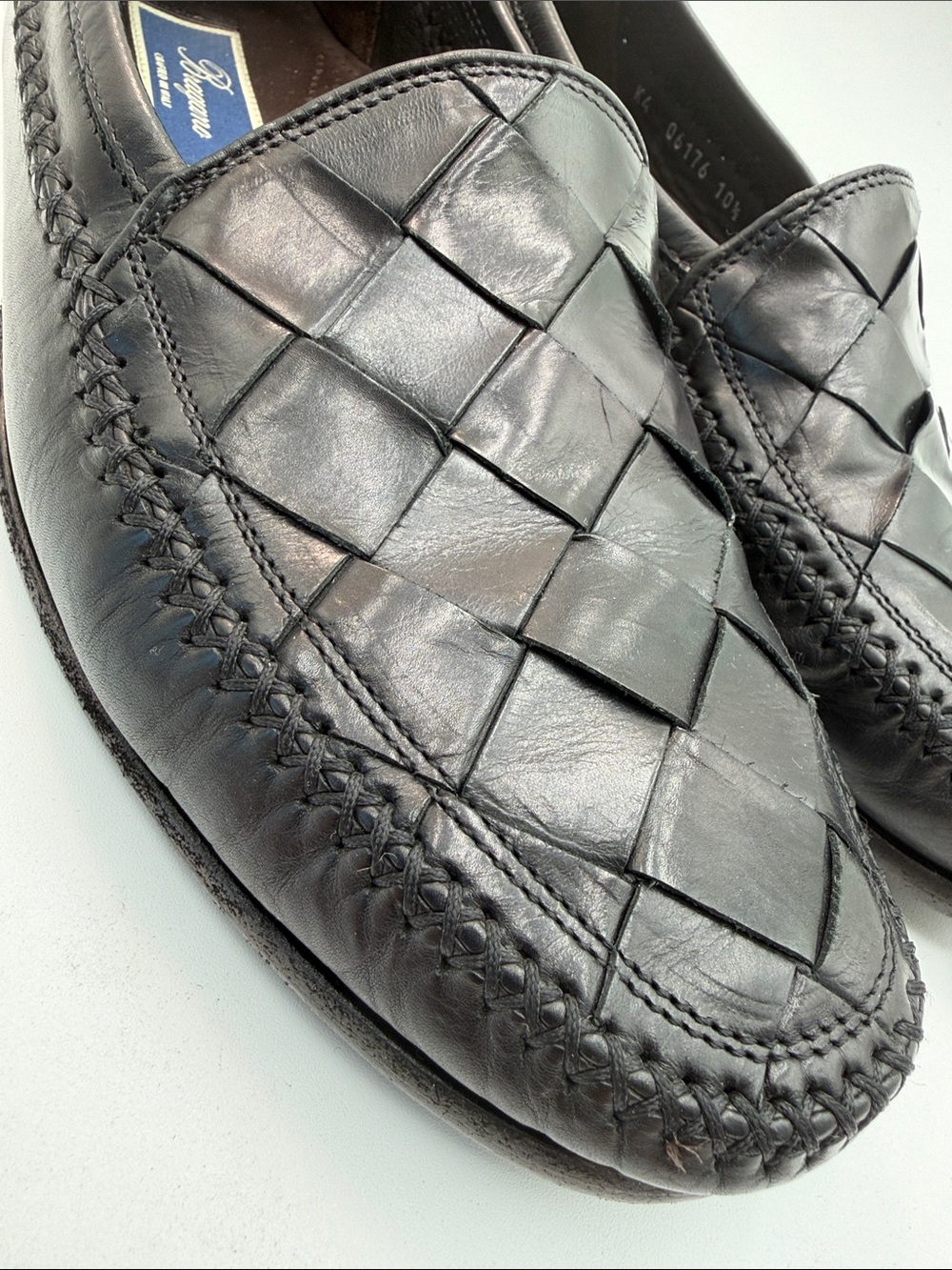 BRAGANO COLE HAAN sz10.5 Woven Italian Leather Slip-On Loafers Made in Italy